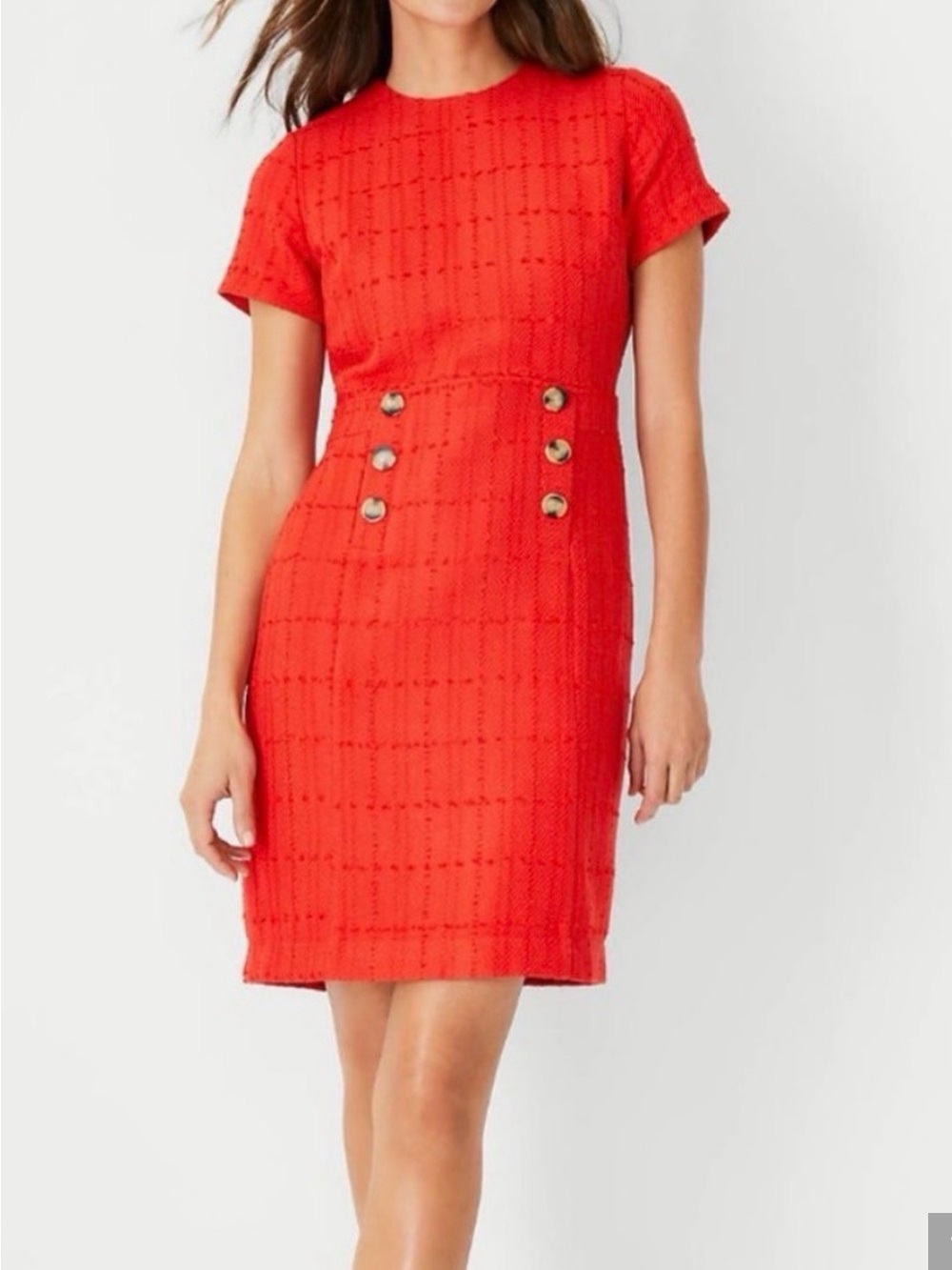 Classic Red Short-Sleeve Sheath Dress